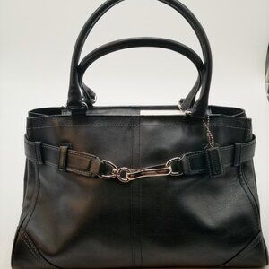 COACH HAMPTON Handbag, Black Leather Satchel tote